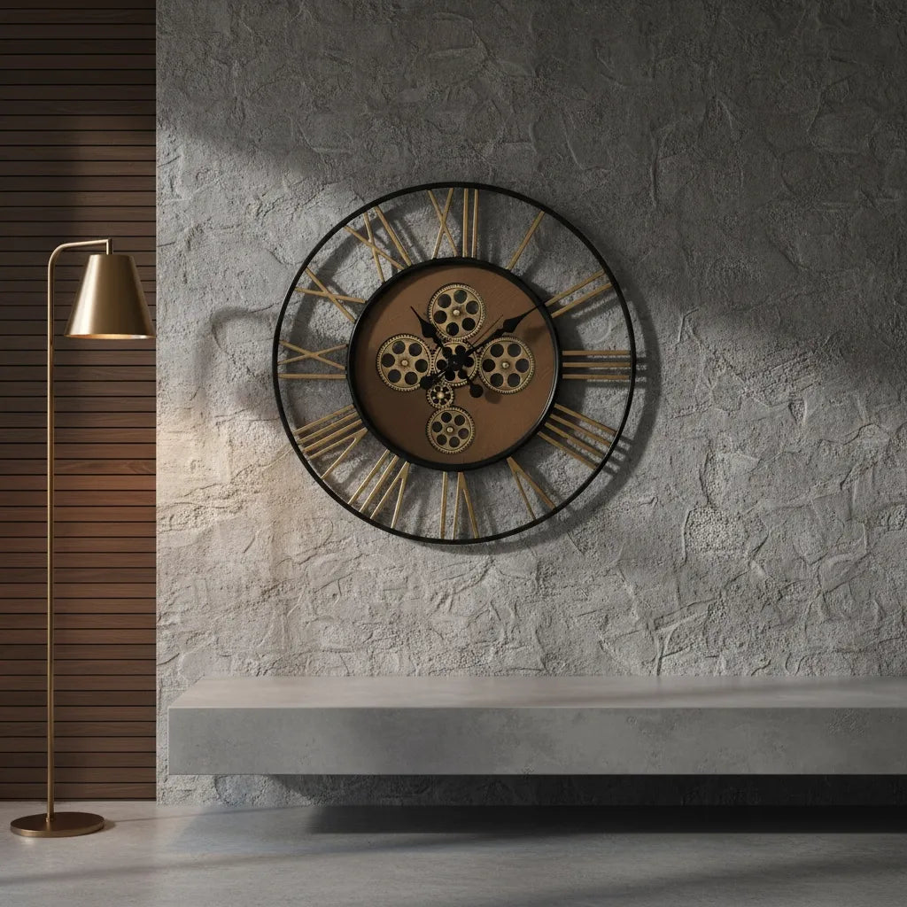 Grande Horloge Murale Steampunk avec Rouages