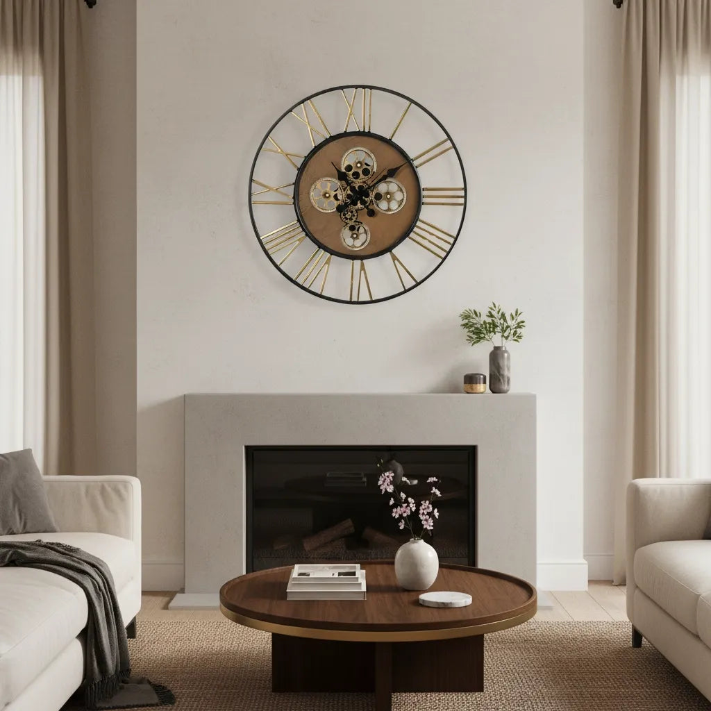 Grande Horloge Murale Steampunk avec Rouages