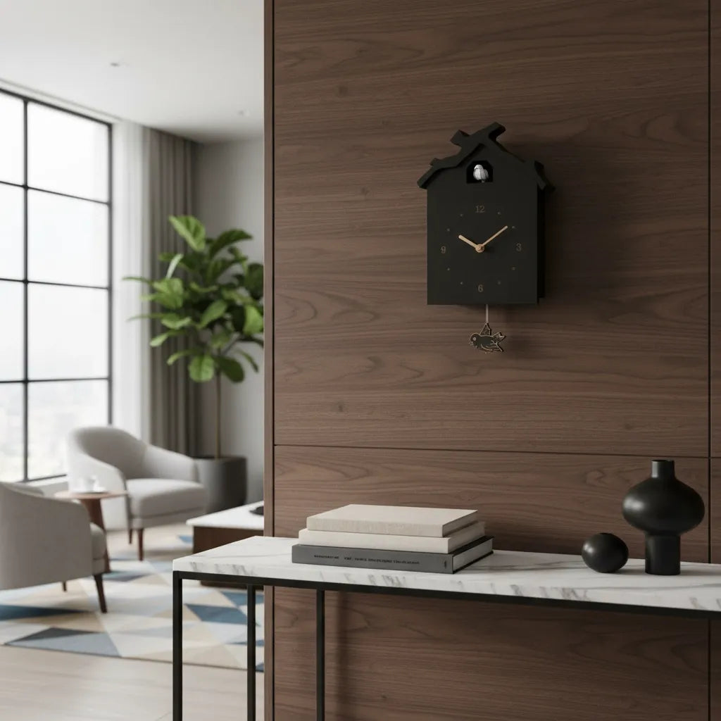 Horloge Coucou Moderne Noire/Bleu