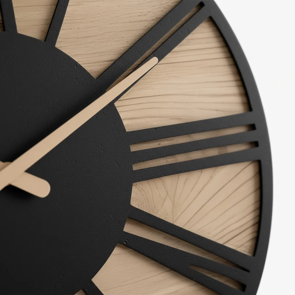 Horloge Murale Bois & Chiffres Romains Noirs