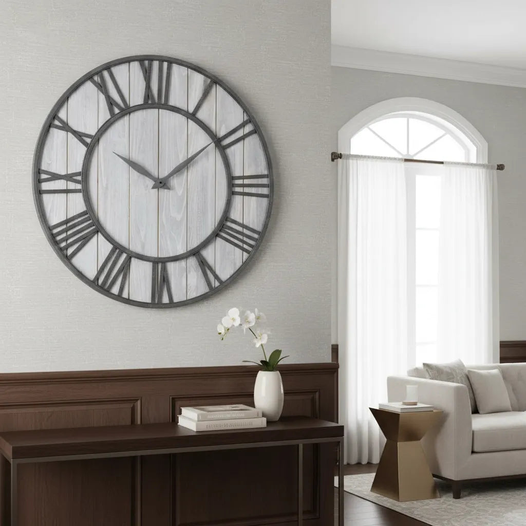 Horloge Murale Bois Métal & Chiffre romain