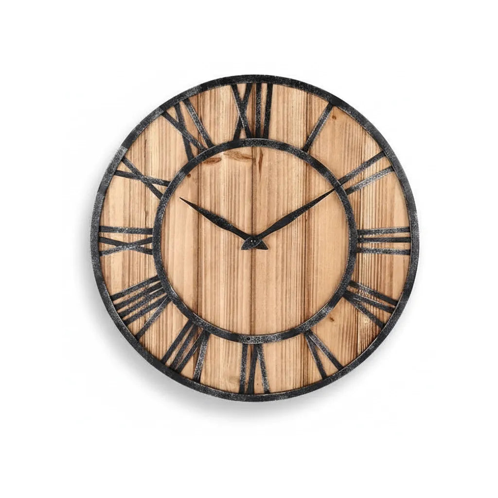 Horloge Murale Bois Métal & Chiffre romain