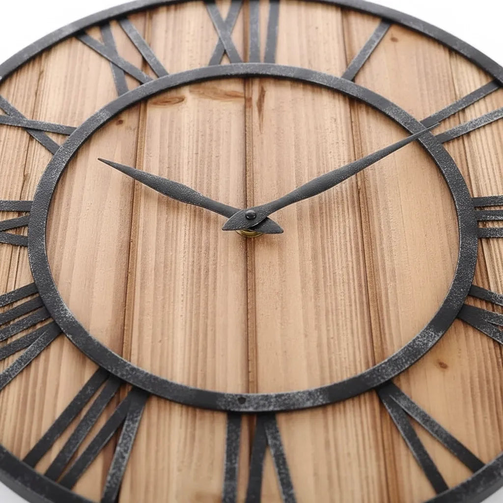 Horloge Murale Bois Métal & Chiffre romain