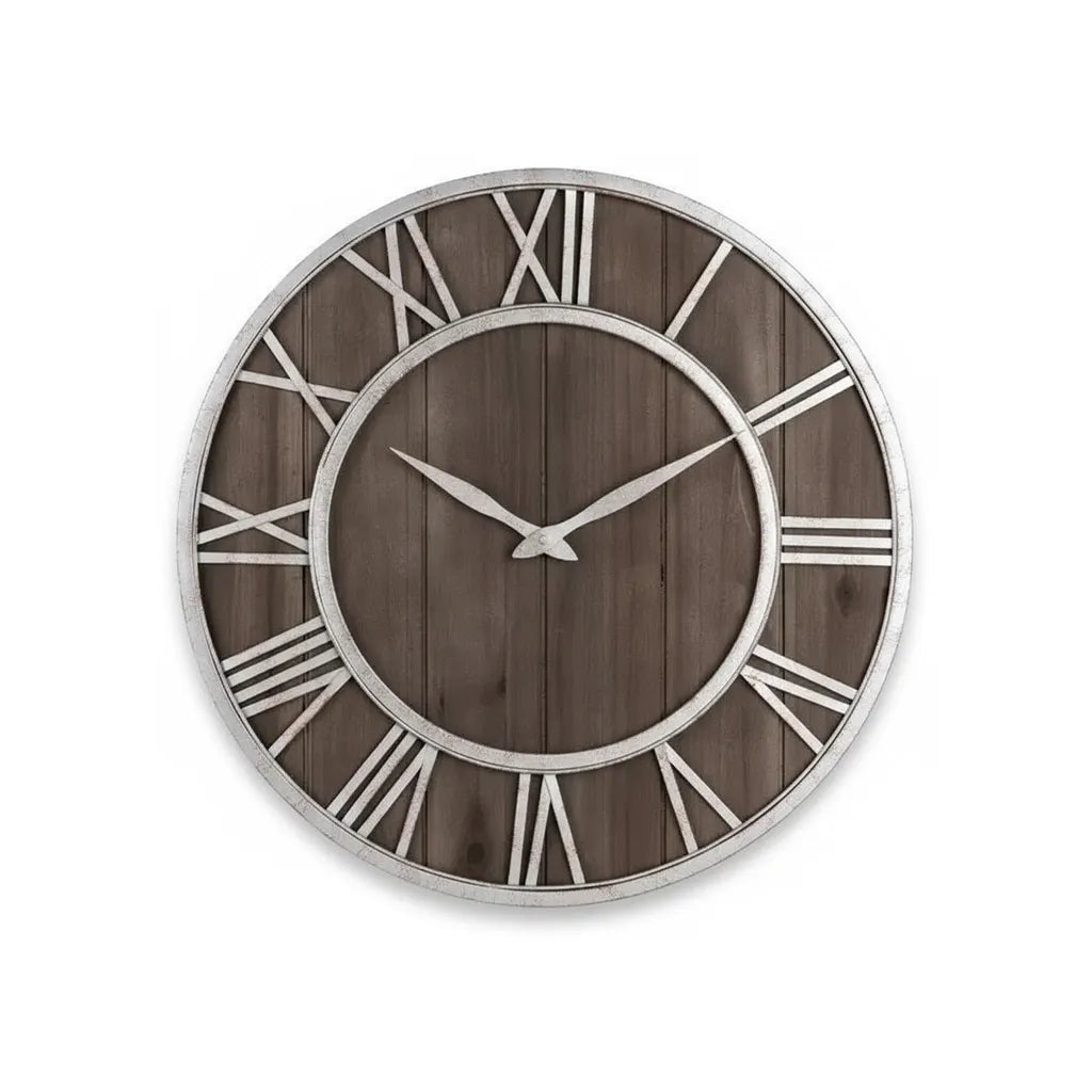 Horloge Murale Bois Métal & Chiffre romain