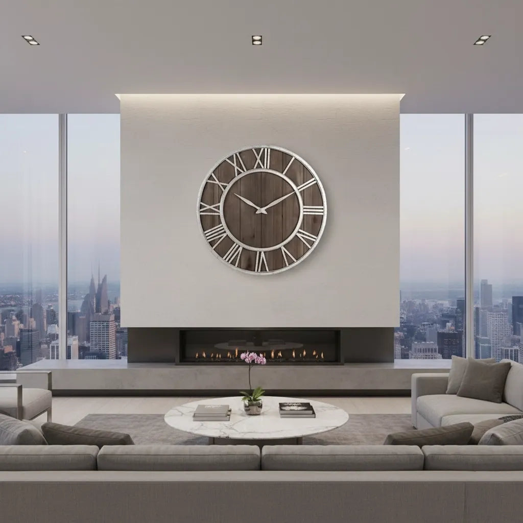 Horloge Murale Bois Métal & Chiffre romain
