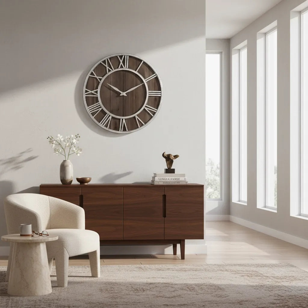 Horloge Murale Bois Métal & Chiffre romain