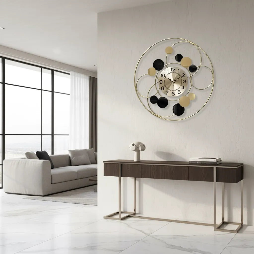 Horloge Murale Cercle Design Or