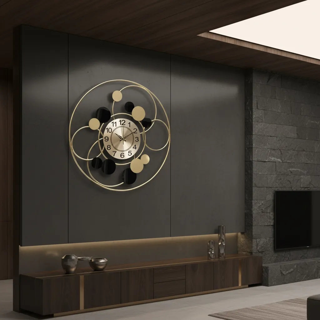 Horloge Murale Cercle Design Or