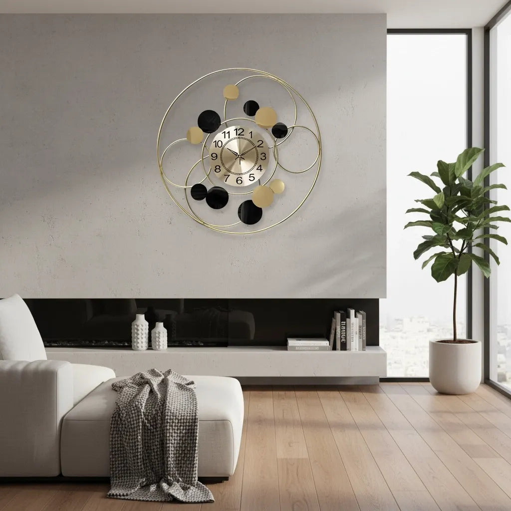 Horloge Murale Cercle Design Or