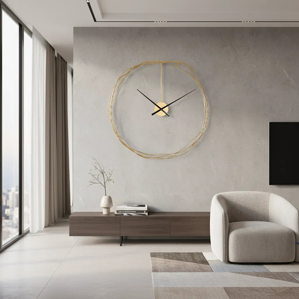 Horloge Murale Cercle Fil Doré