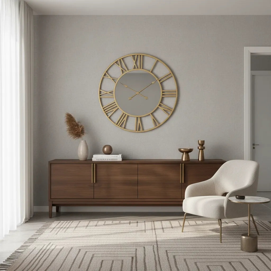 Horloge Murale Chiffre Romain & Miroir