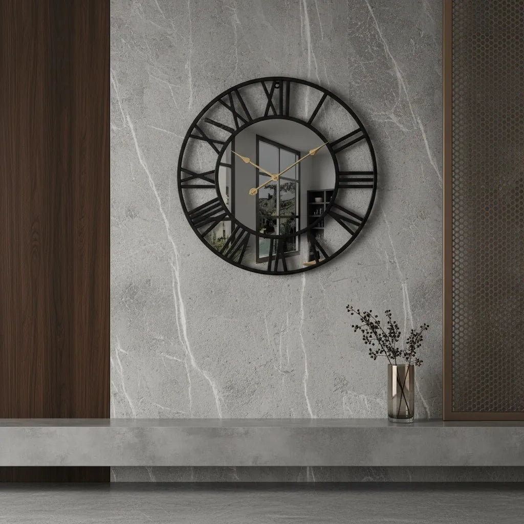 Horloge Murale Chiffre Romain & Miroir