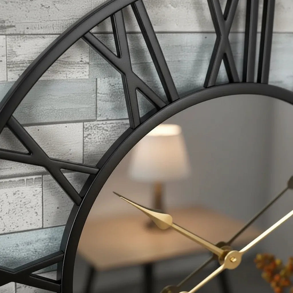 Horloge Murale Chiffre Romain & Miroir