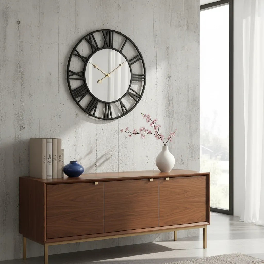 Horloge Murale Chiffre Romain & Miroir