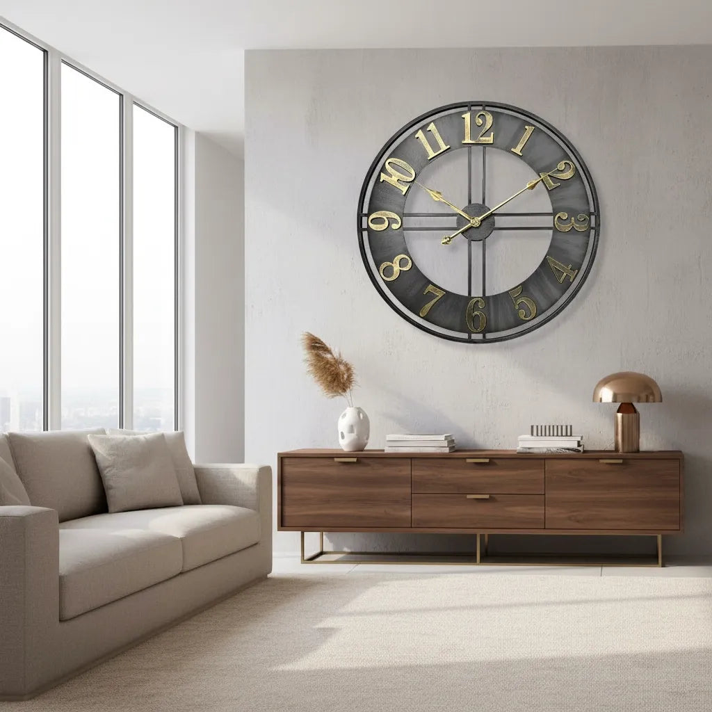 Horloge Murale Déco Loft Métal Vieilli