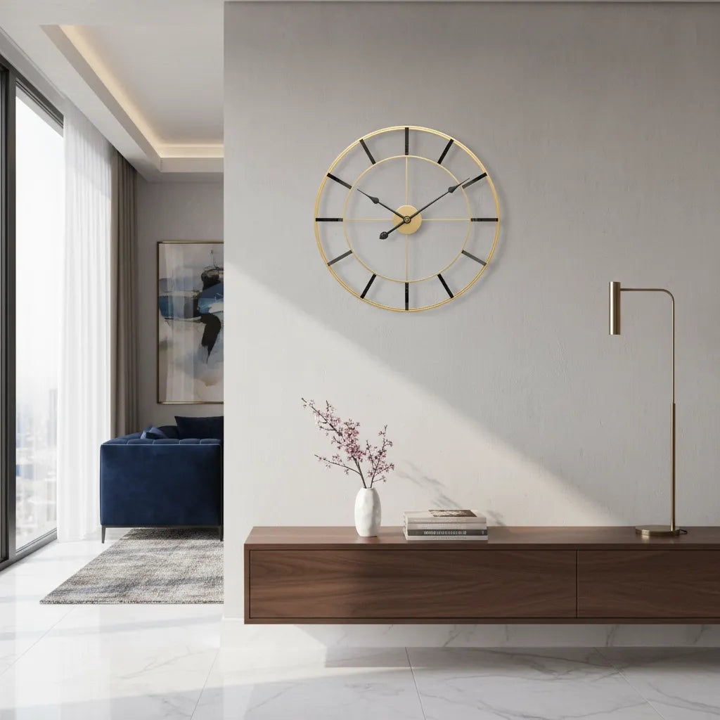 Horloge Murale Dorée Design Minimaliste