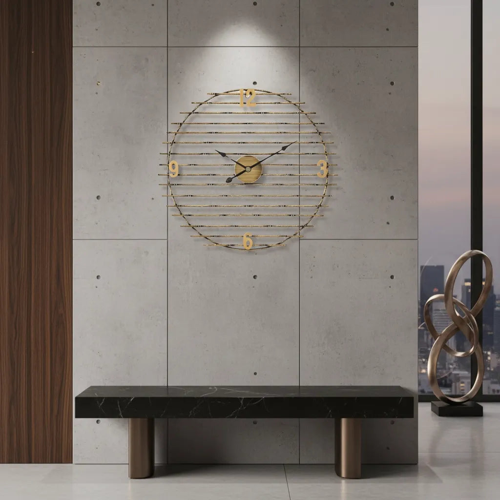 Horloge Murale en Métal Doré