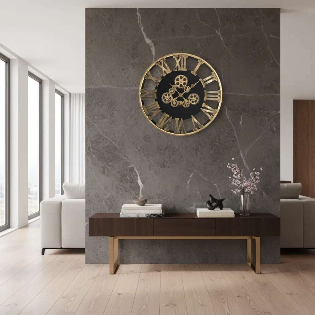 Horloge Murale Engrenage Tournant Dorée