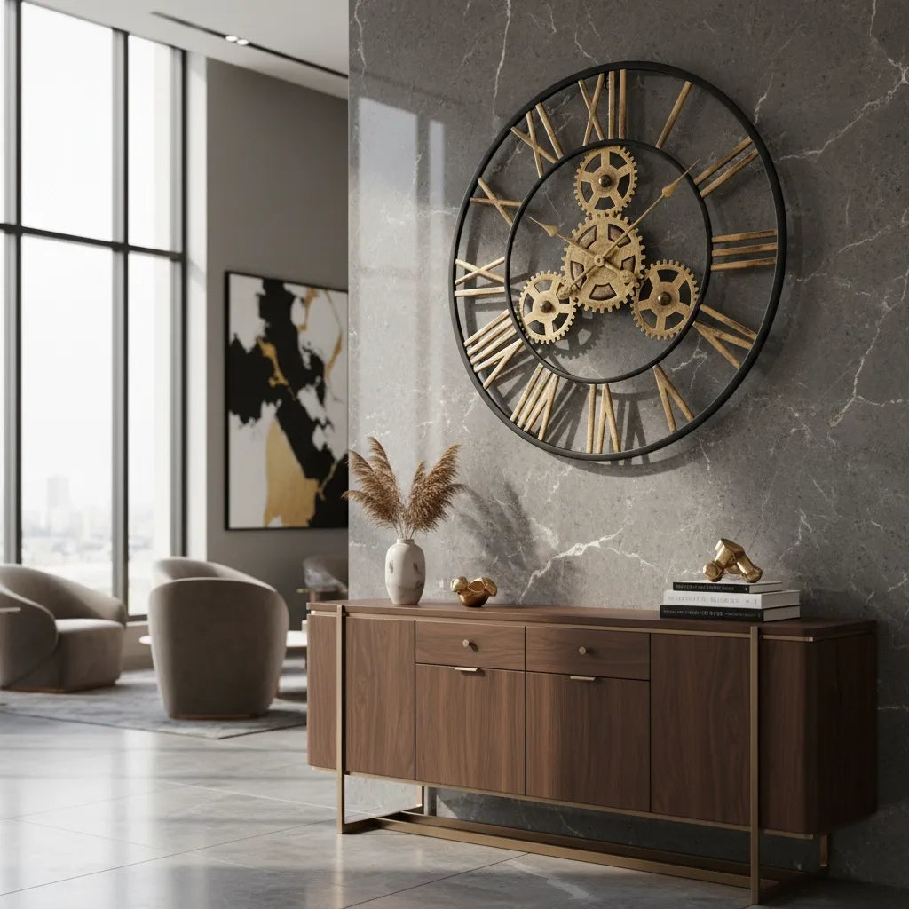 Horloge Murale Engrenages Dorés