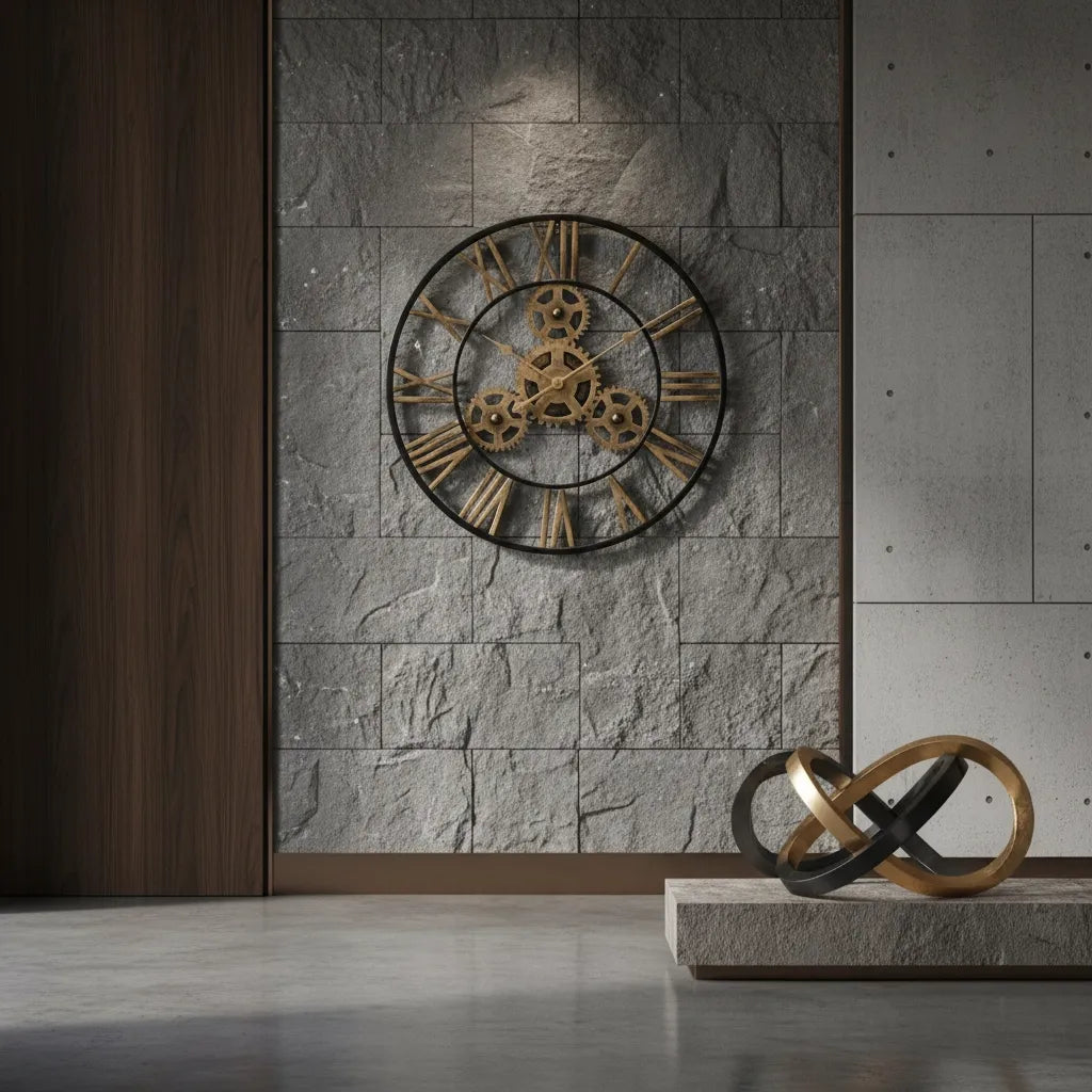 Horloge Murale Engrenages Dorés