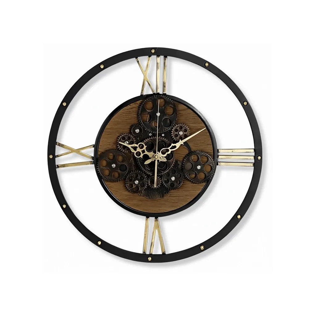 Horloge Murale Engrenages Vintage Métal & Bois