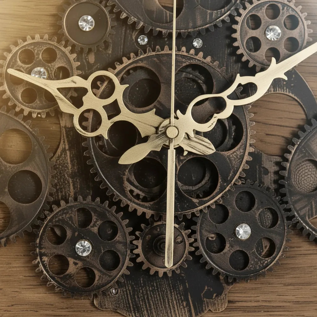 Horloge Murale Engrenages Vintage Métal & Bois