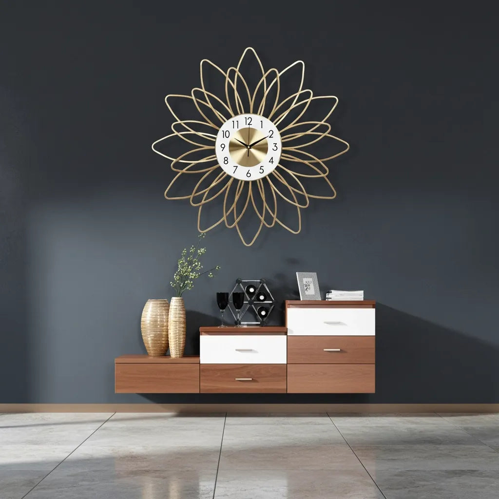Horloge Murale Fleur Dorée Design