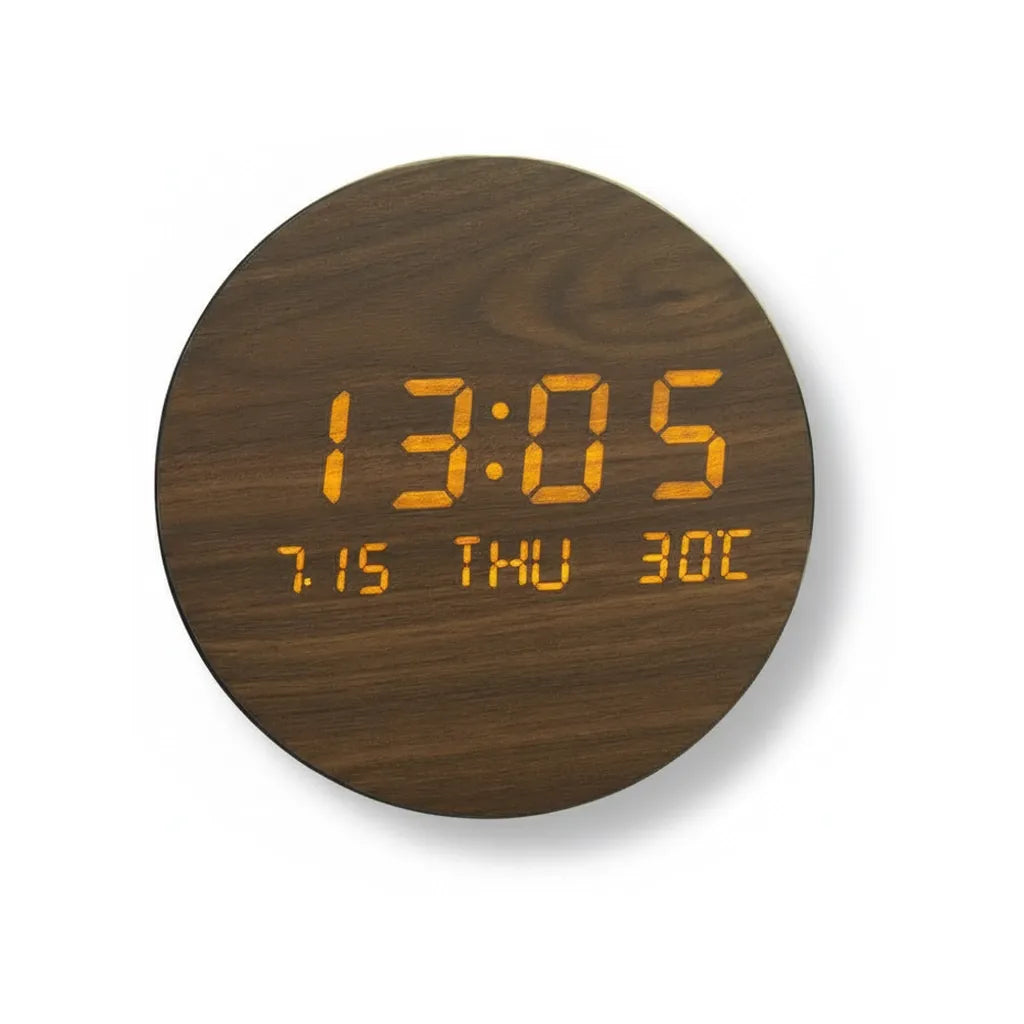 Horloge Murale LED en Bois Massif