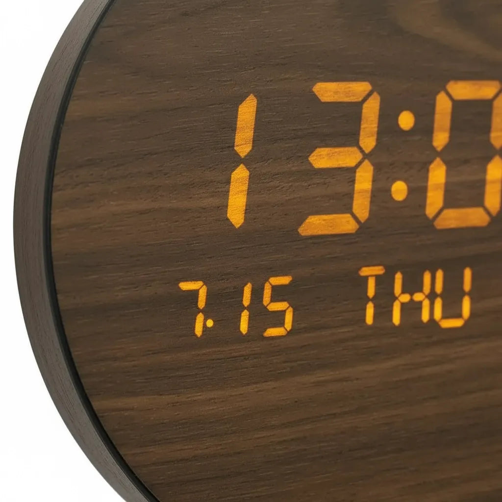 Horloge Murale LED en Bois Massif