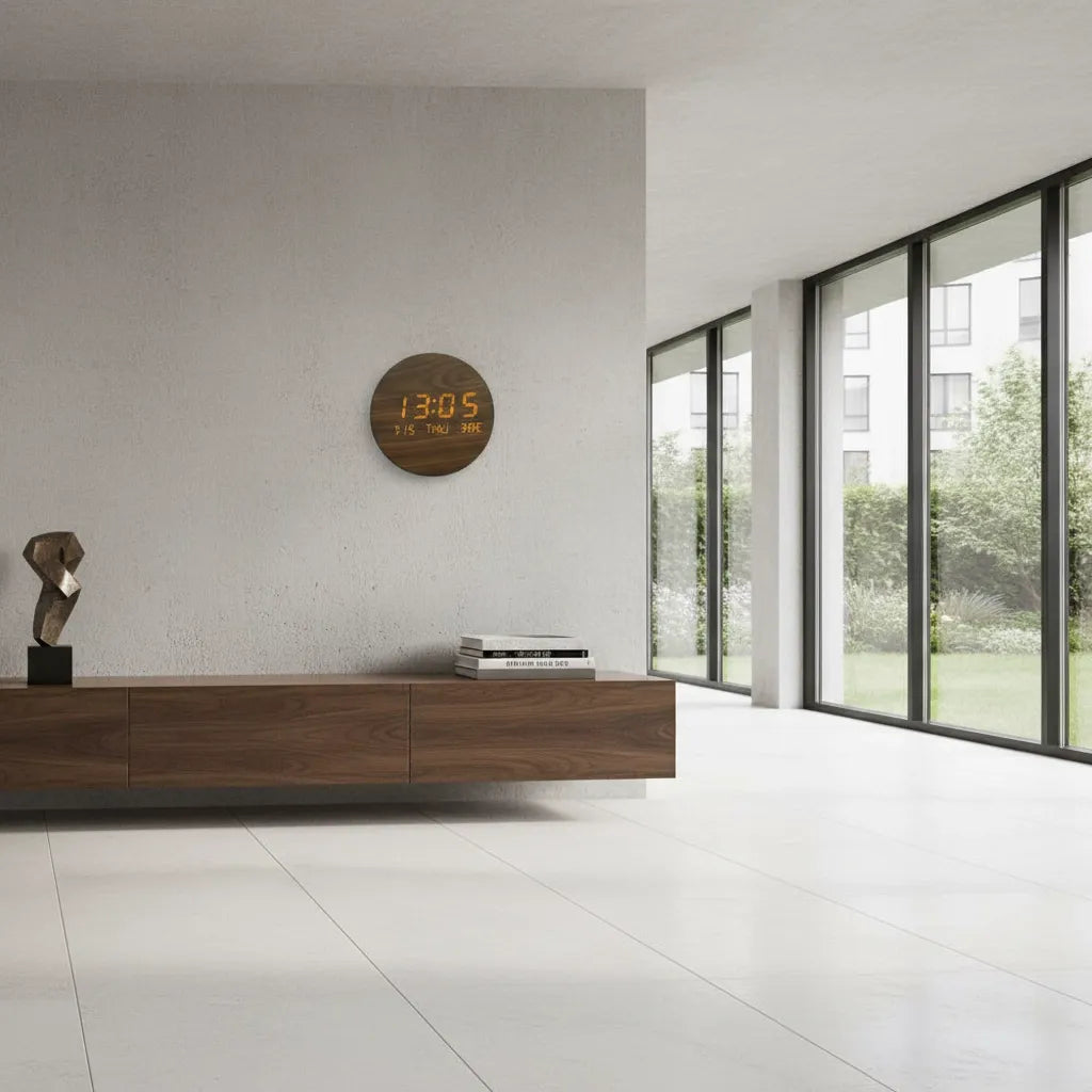Horloge Murale LED en Bois Massif