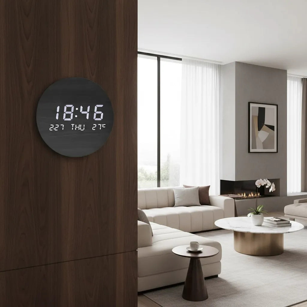 Horloge Murale LED en Bois Massif