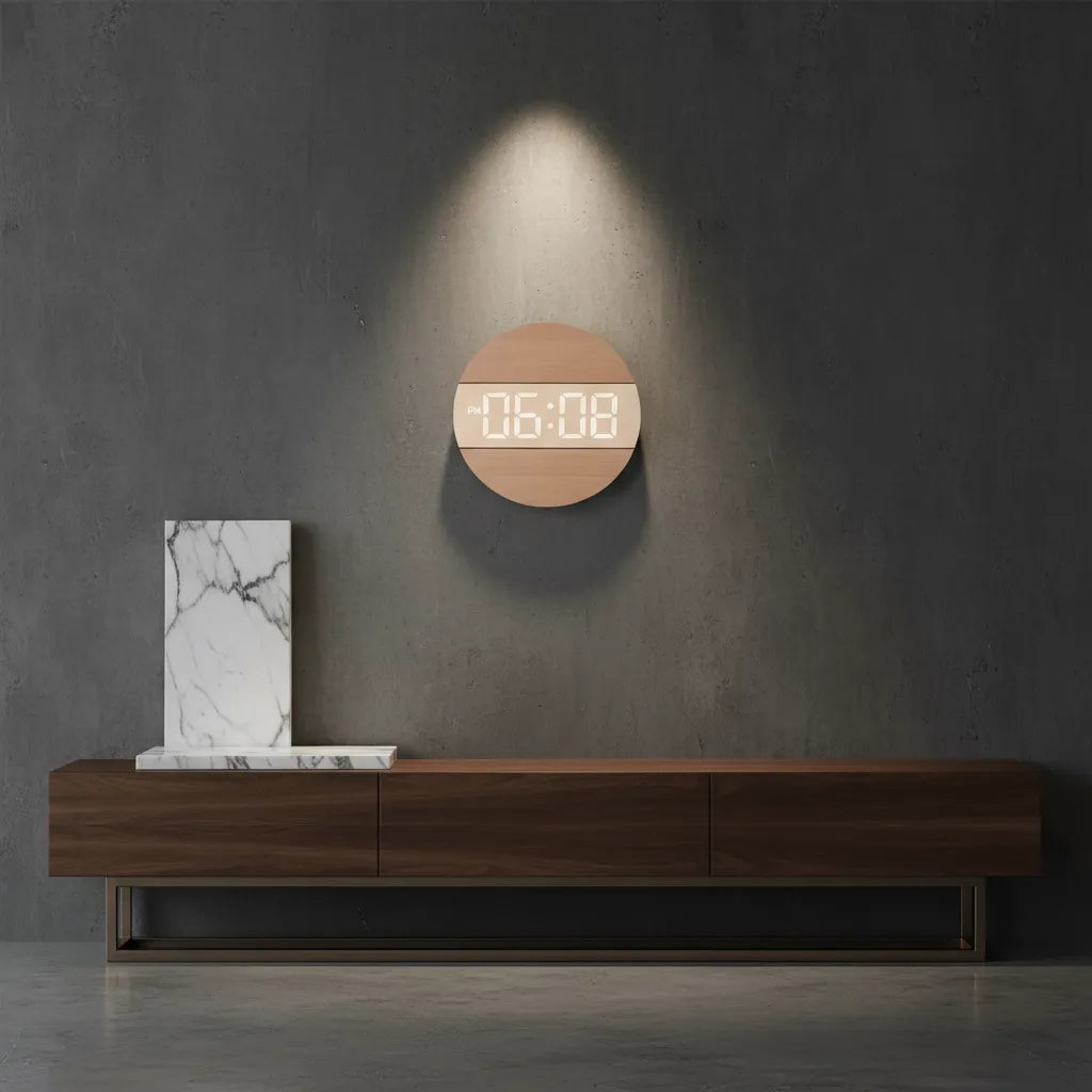 Horloge Murale LED en Bois