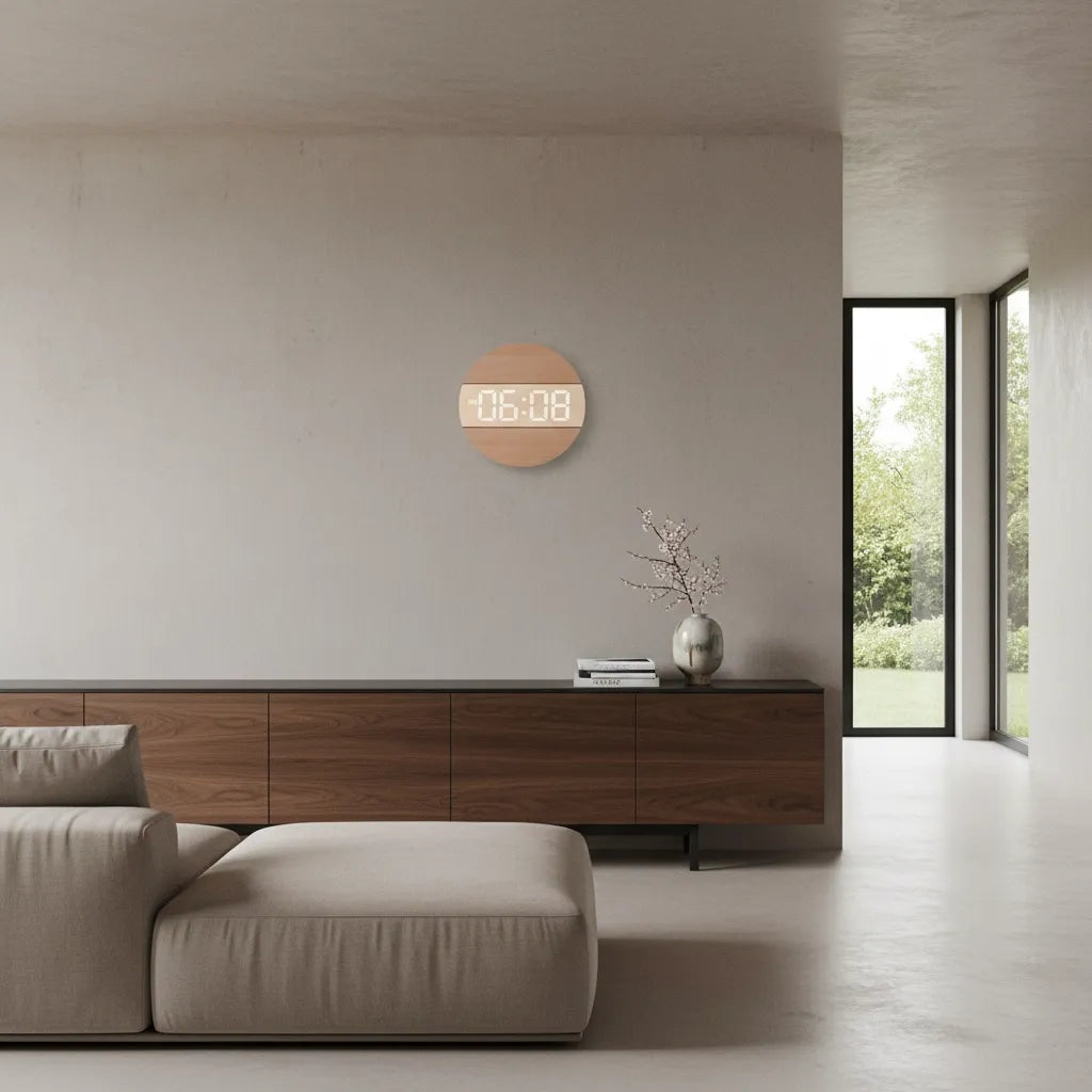 Horloge Murale LED en Bois