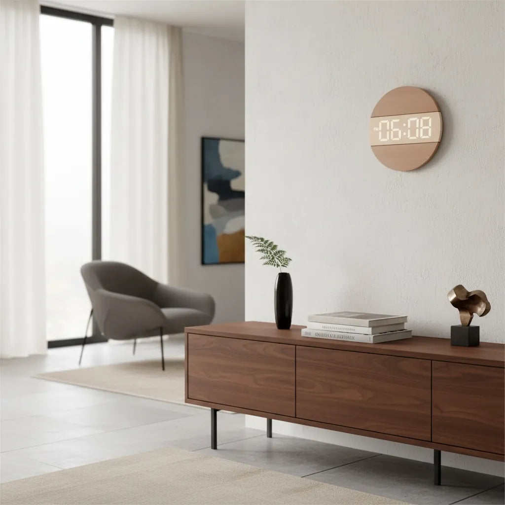 Horloge Murale LED en Bois