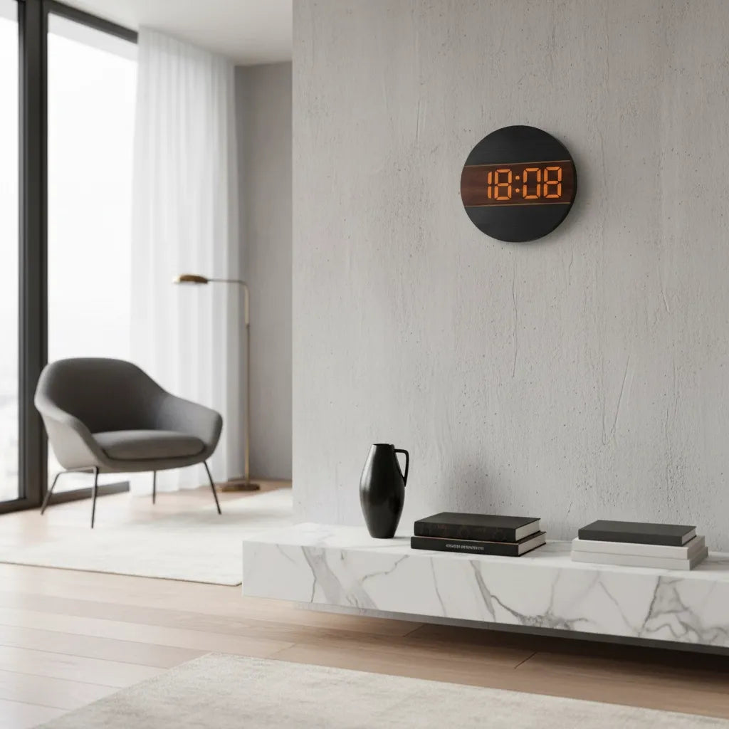 Horloge Murale LED en Bois