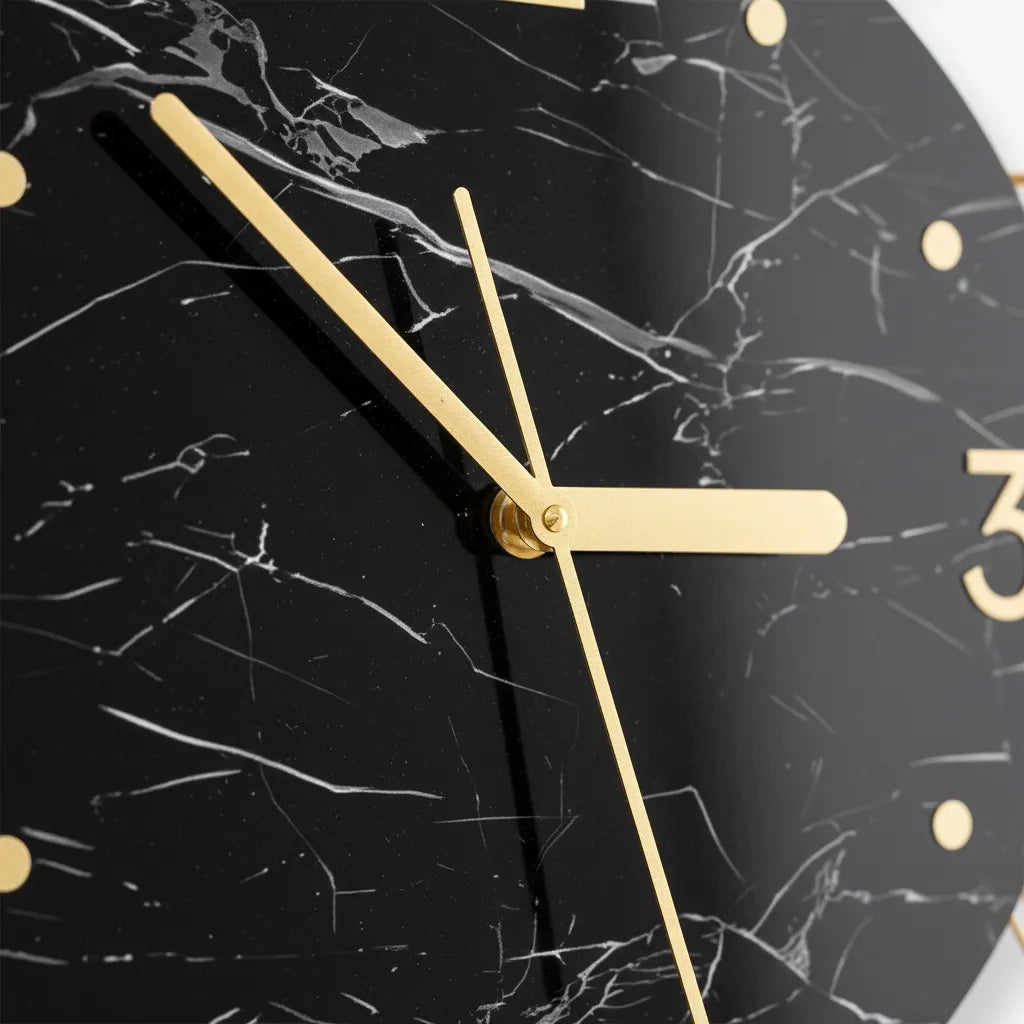 Horloge Murale Luxe Cerf Doré et Marbre Noir