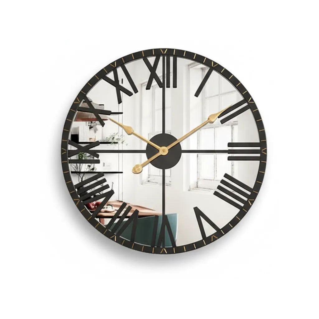 Horloge Murale Miroir Noir et Or