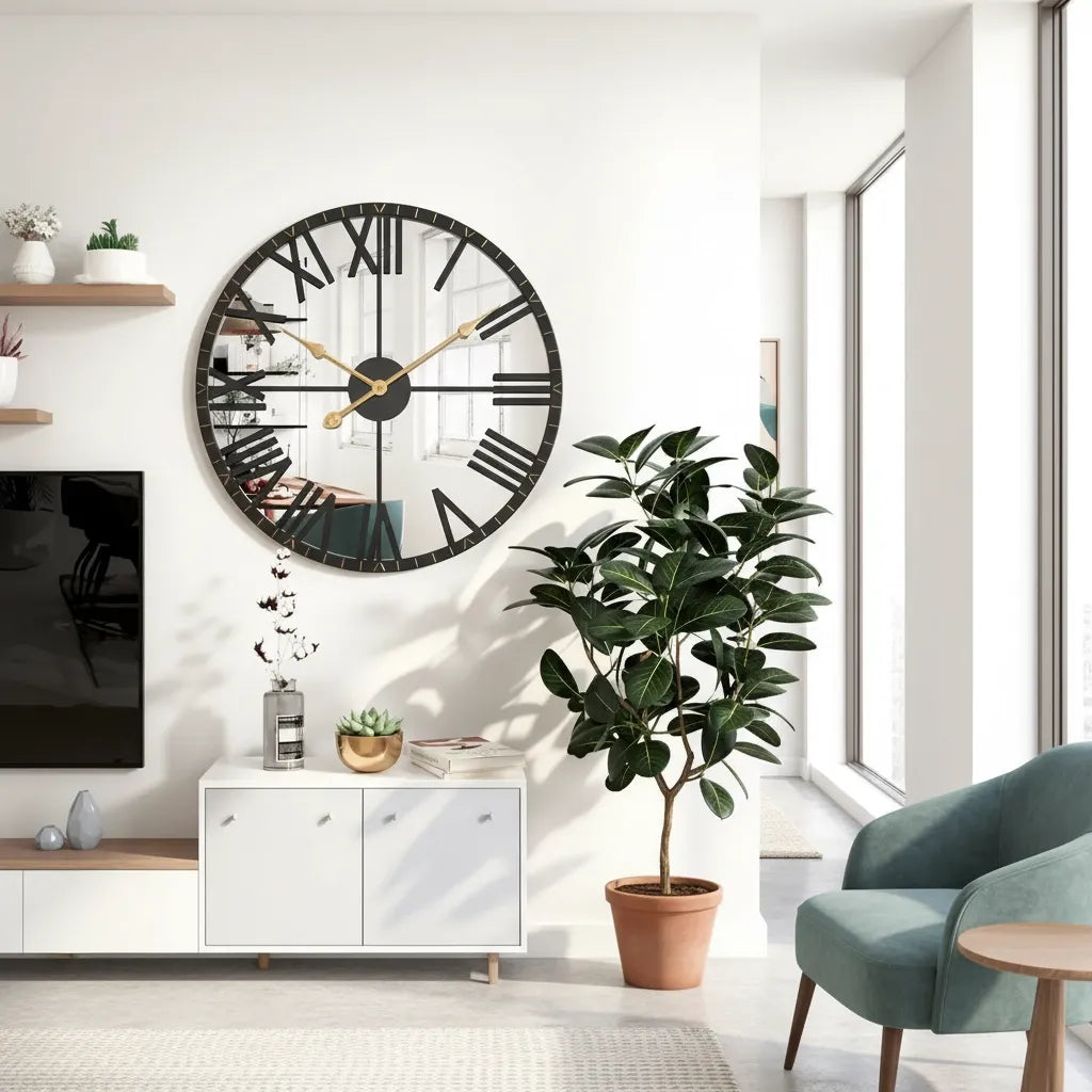 Horloge Murale Miroir Noir et Or