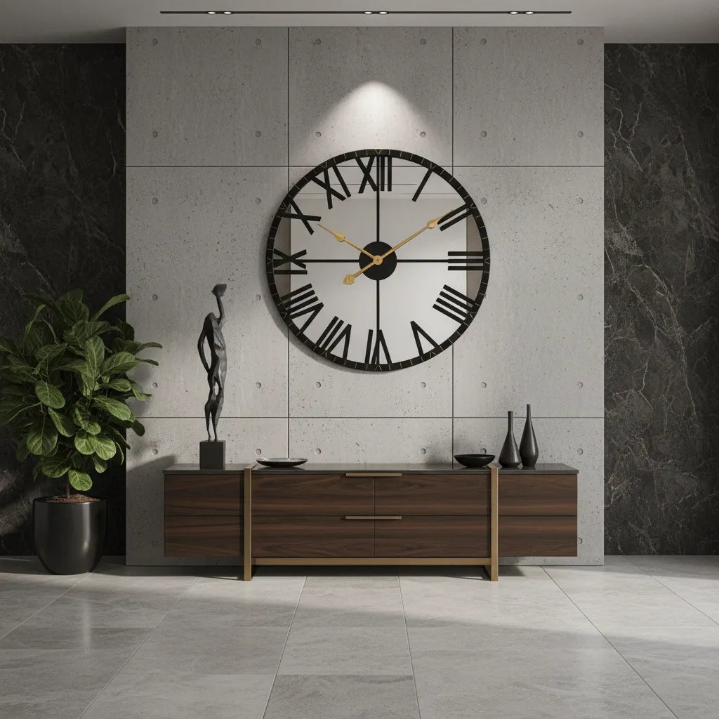 Horloge Murale Miroir Noir et Or