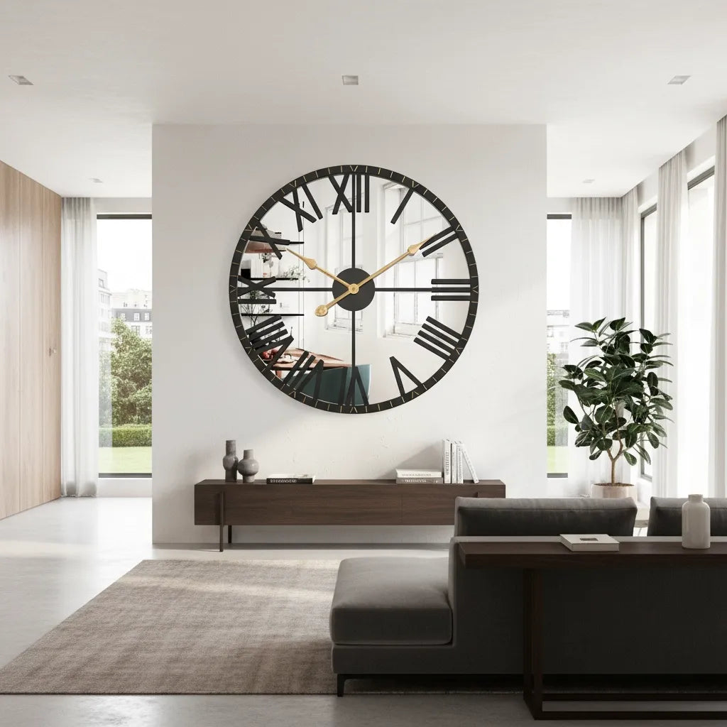 Horloge Murale Miroir Noir et Or