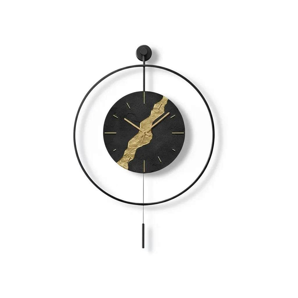 Horloge Murale Pendule Noire & Or Kintsugi