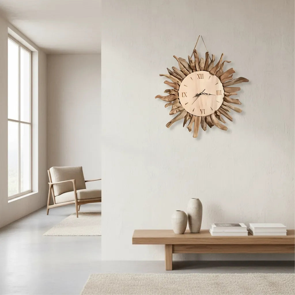 Horloge Murale Soleil Bois Flotté