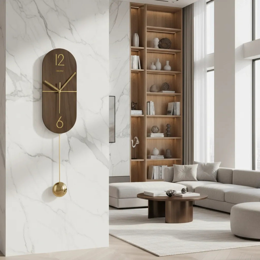 Horloge Pendule Linéa Noyer & Or